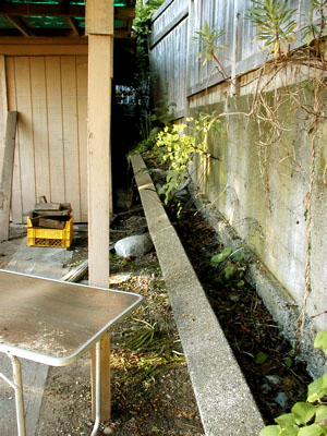 Original, leaning retaining wall