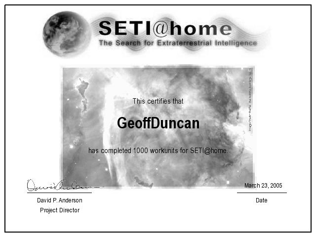 SETI@home 1000 Work Units Completed